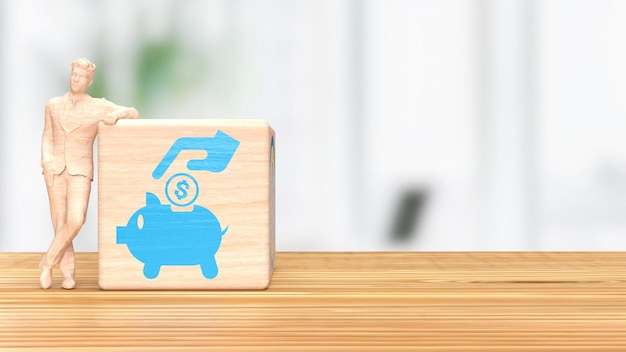 The figure man and wood cube for earn or business concept 3d rendering