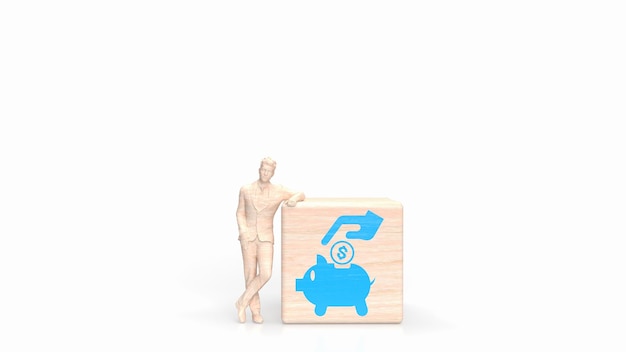 The figure man and wood cube for earn or business concept 3d rendering