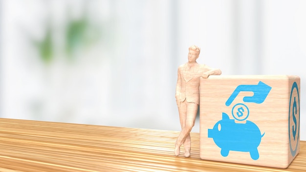 The figure man and wood cube for earn or business concept 3d rendering