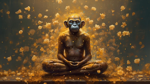 Figure Meditating Monkey Yoga Generative AI