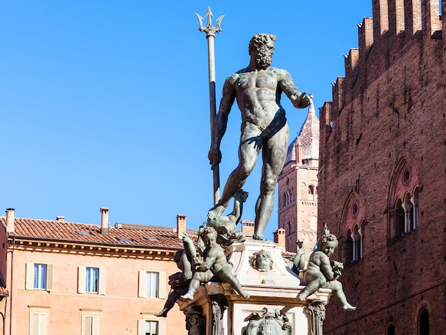 Figure of Neptune in Bologna city in sunny da