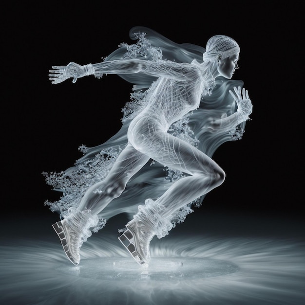 A figure of a woman skating on ice with a black background.