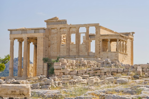 Figures of the Caryatid Porch of the Erechtheion on the Acropolis at Athens Sunny day no people