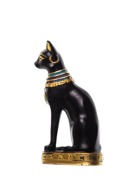 figurine of an ancient egyptian cat on a white background