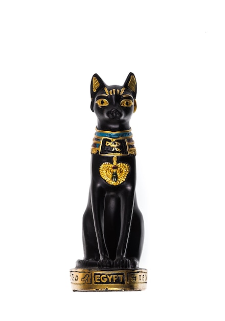 figurine of an ancient egyptian cat on a white background