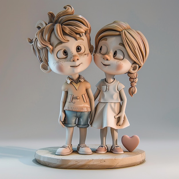 a figurine of a boy and girl with a heart on their chest