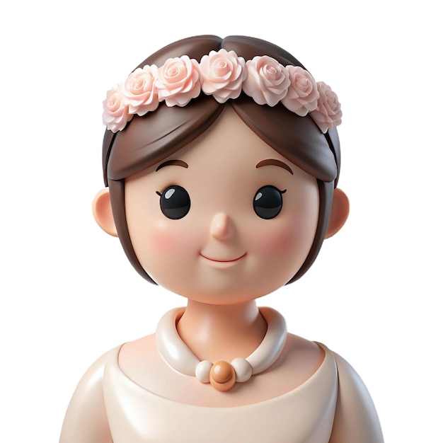 a figurine of a bride with pink roses on her head