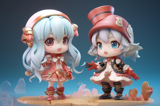 A figurine of a cat and a girl with a hat