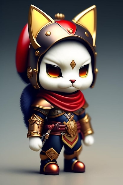 A figurine of a cat with a sword and a hat.