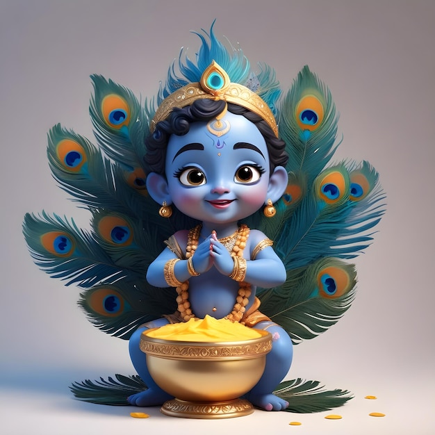 Photo a figurine of a child with a bowl of gold coins