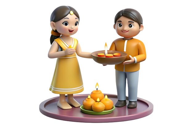 Photo a figurine of a couple holding a tray of food