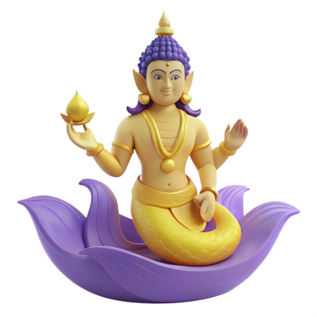 a figurine of deity sitting on a purple dolphin