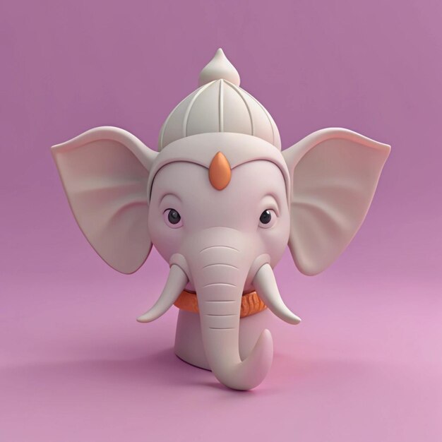 a figurine of an elephant with an orange head and a white helmet on it