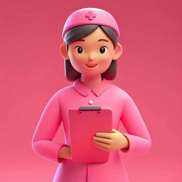 Photo a figurine of a girl holding a notebook with a pink folder in her hand