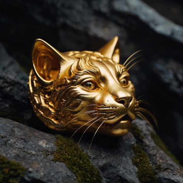 Photo figurine golden cat brings good luck 3d render