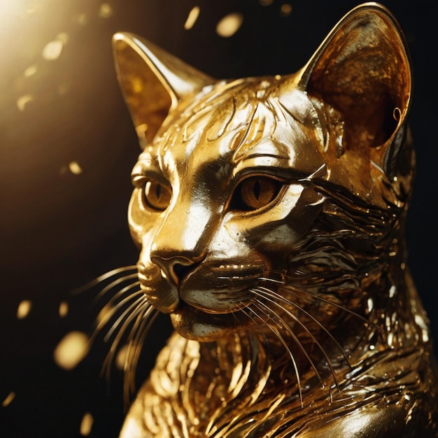 Photo figurine golden cat brings good luck 3d render