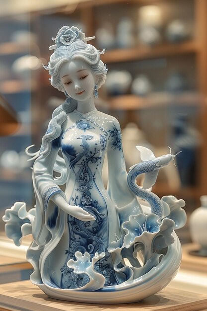 Photo a figurine of a lady with a cup of tea