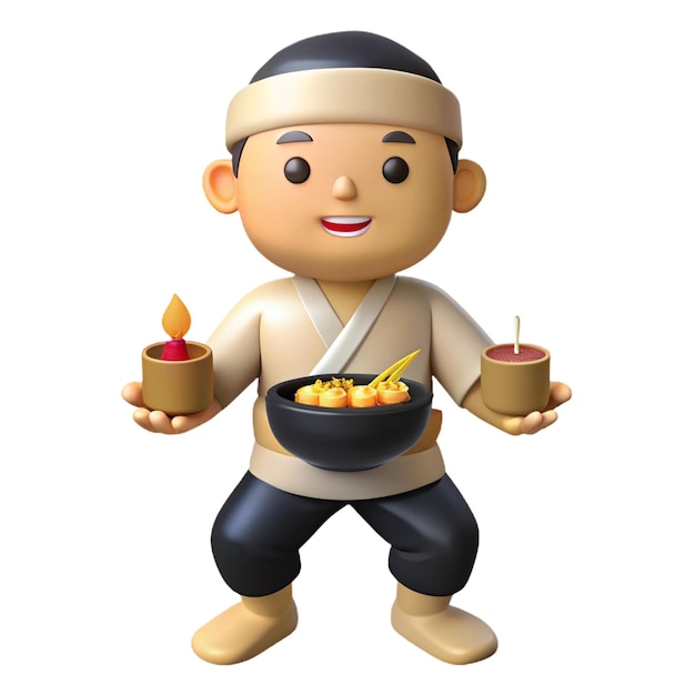 a figurine of a man holding a bowl of noodles