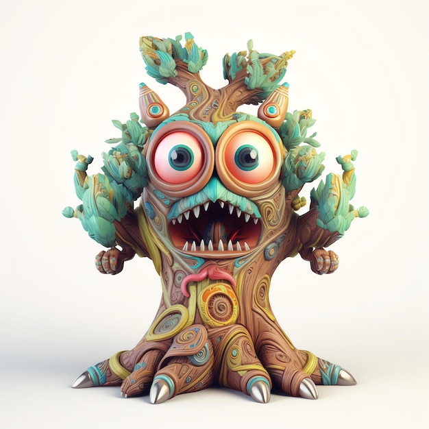 A figurine of a monster with a green eye and a red eye.