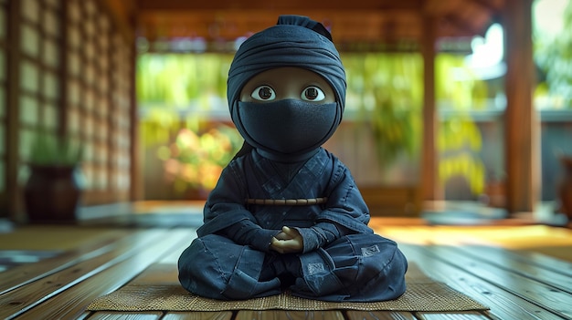 Photo a figurine of a ninja sits on a wooden table