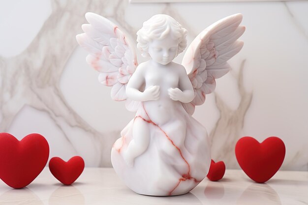 Photo figurine of white angel with wings and hearts