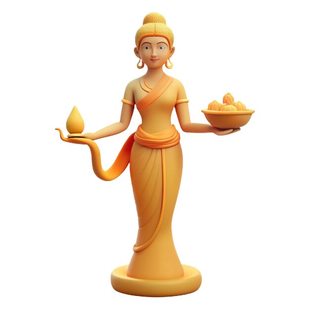 Photo a figurine of a woman holding a tray of eggs and a plate of eggs