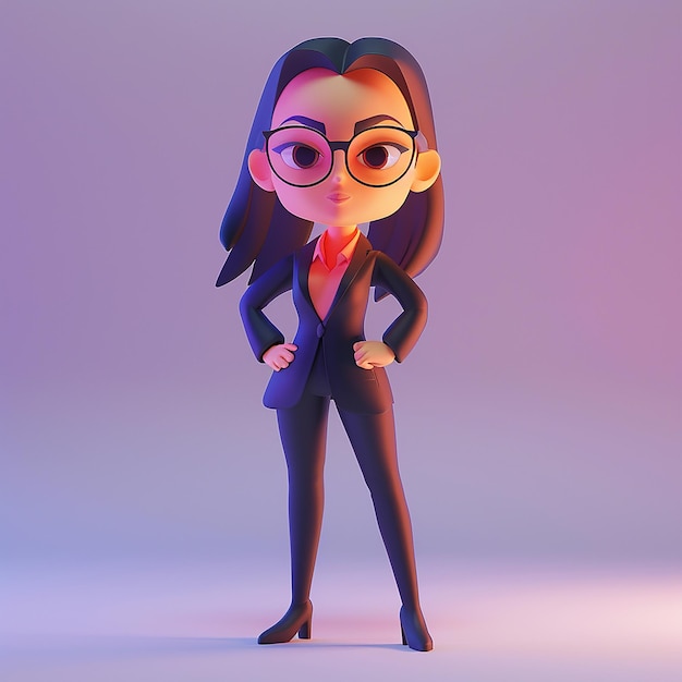 a figurine of a woman wearing glasses and a suit with a tie on it