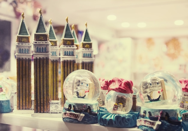 Figurines of attractions and Snowglobes - souvenirs from Venice, Italy