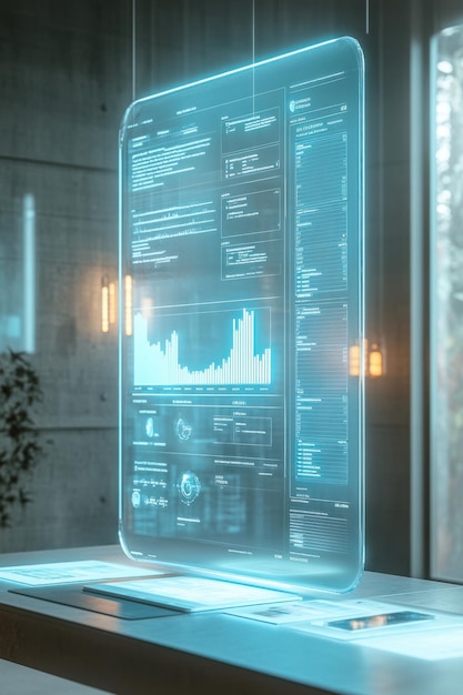 file integration Advanced holographic display illustrating a document collaboration platform in