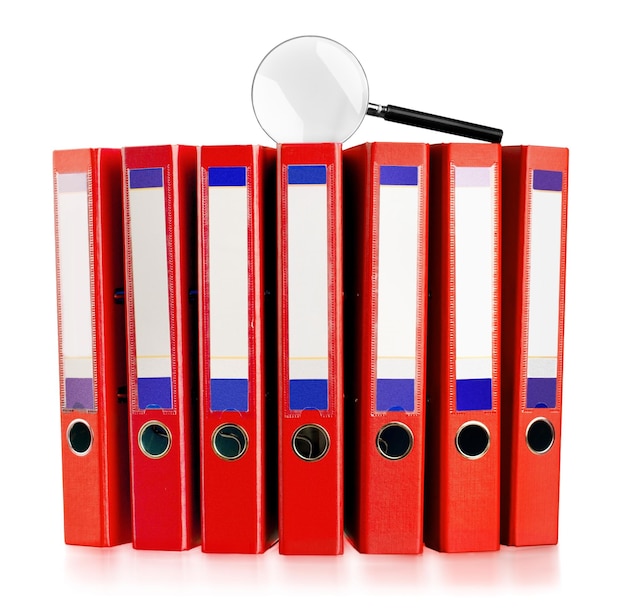 File organizers,binders with a magnifying glass on top