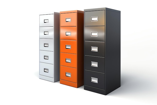 Photo filing cabinets in different styles all in highquality png format isolated on white ideal for office organization and storage solutions