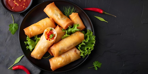 Photo filipino lumpiang shanghai delicious small egg rolls with pork and vegetables concept lumpiang shanghai filipino cuisine egg rolls pork and vegetables delicious snack