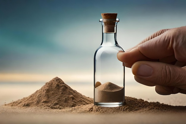 Filling a bottle with sand