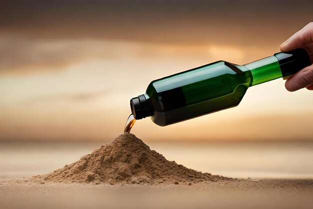 Filling a bottle with sand