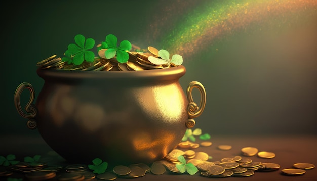 Filling the pot with gold coins and shamrock