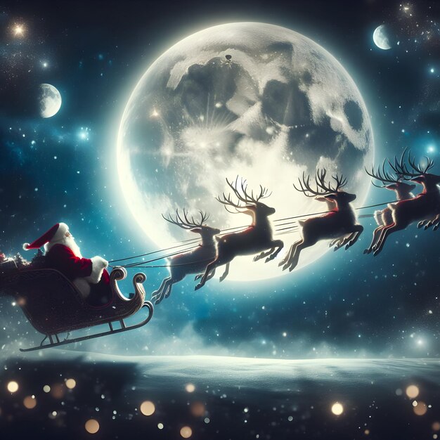 Photo a film character is riding a sleigh with reindeer on it