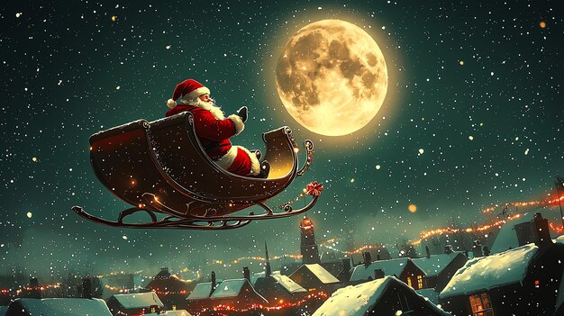 Photo film character on a sleigh with a full moon in the background