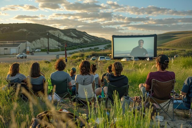 Photo a film screening at an outdoor amphitheater with d