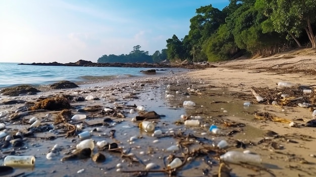 A filthy plasticfilled beach on the island of Little Andaman in the Indian Ocean pollution of beaches natural plastics and coastal ecosystems The Generative AI