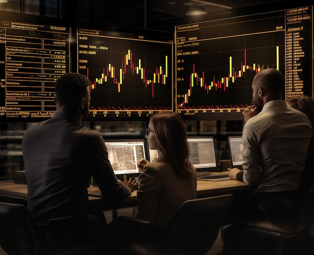 Finance trade manager analysing stock market indicators for best investment strategy