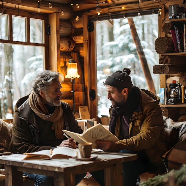 Financial Advisor Consulting with Client in Cozy Cabin Retreat in the Woods