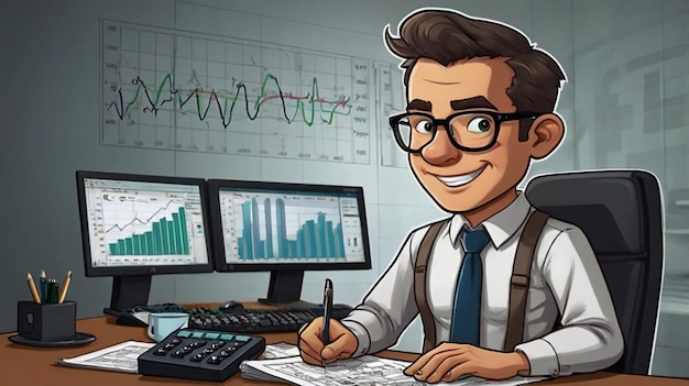 Photo financial analyst cartoon character design