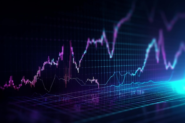 Financial chart graph with blue purple line background