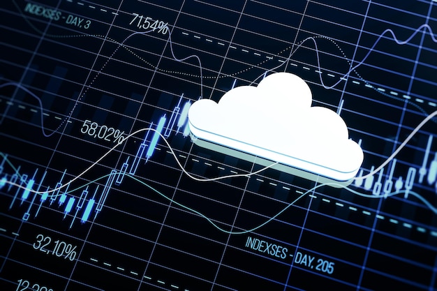 Photo financial chart with cloud on the stock market 3d rendering