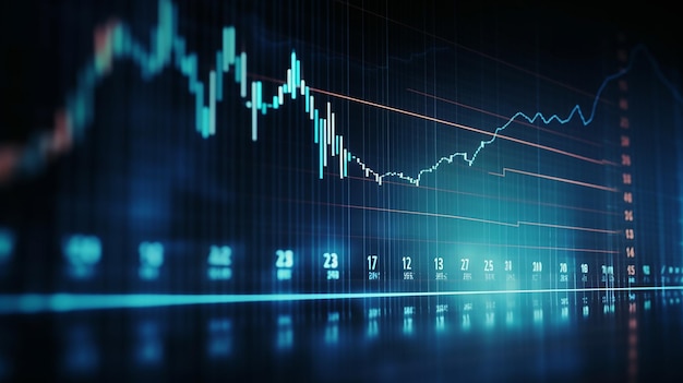 financial chart with uptrend line candlestick graph background