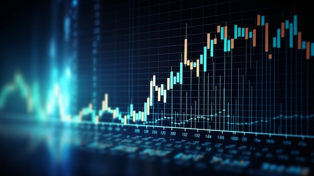 financial chart with uptrend line candlestick graph background