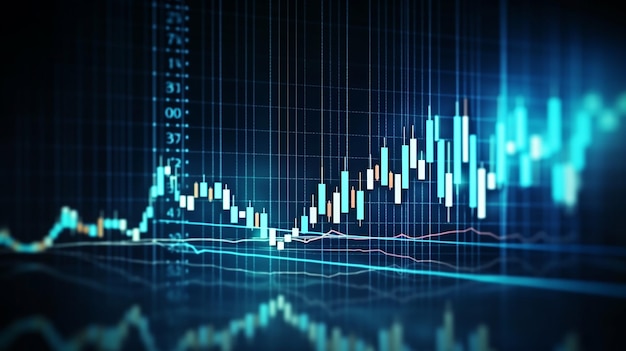 financial chart with uptrend line candlestick graph background