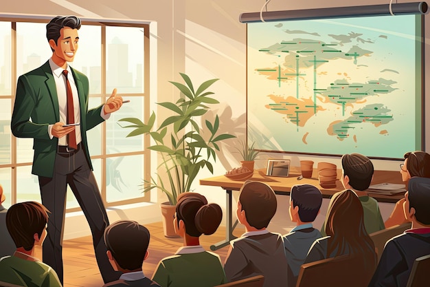 Financial coach or consultant conducting an educational seminar Their interaction with students demonstration of important concepts and a financial literacy lesson Generative AI