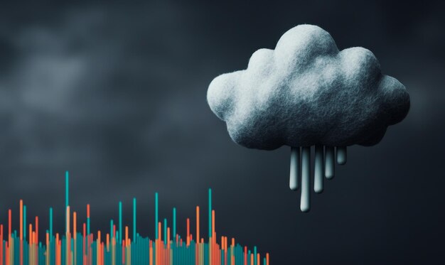 Photo financial crisis concept illustration dark clouds and falling stock market data bars