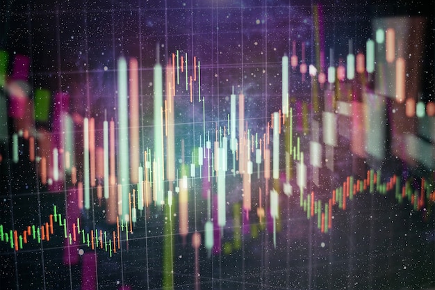 Financial data on a monitor which including of Market Analyze. Bar graphs, Diagrams, financial figures. Forex chart.